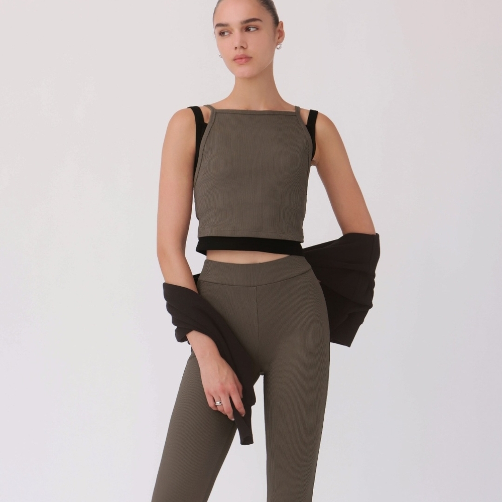 Nylora Ribbed Tank Top in Light Brown and Black